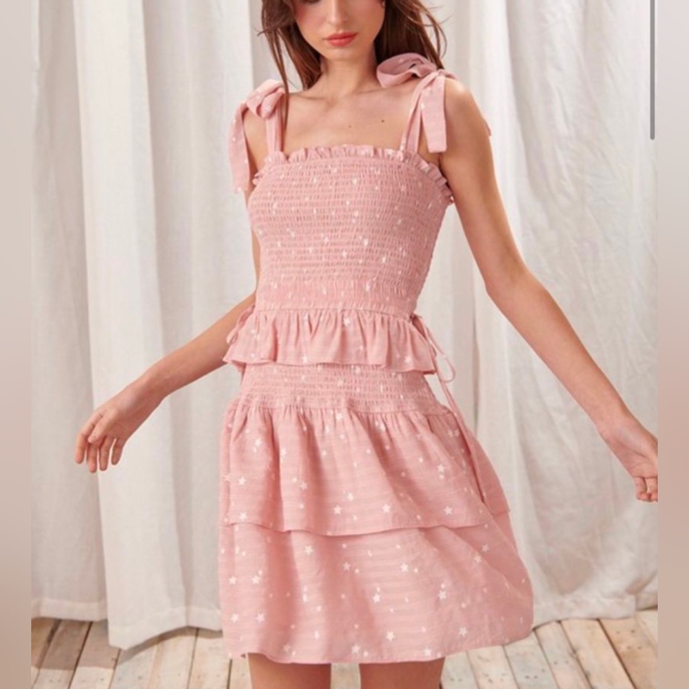 Storia Pink Smocked Tiered Sundress